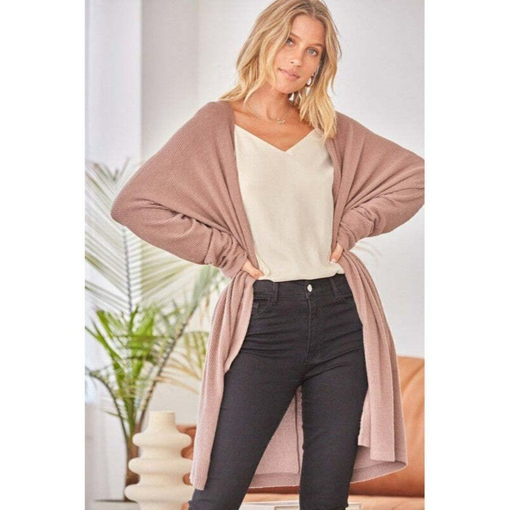 SALE! ANDREE BY UNIT Mocha Sweater Long Sleeve Cardigan Duster Women's T1111-1 - Picture 2 of 3
